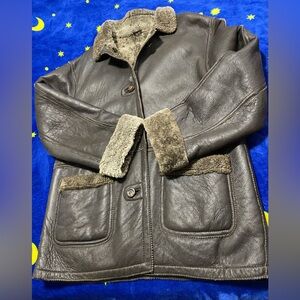 Utex Design leather/shearling  Coat in dark Brown Sz.L